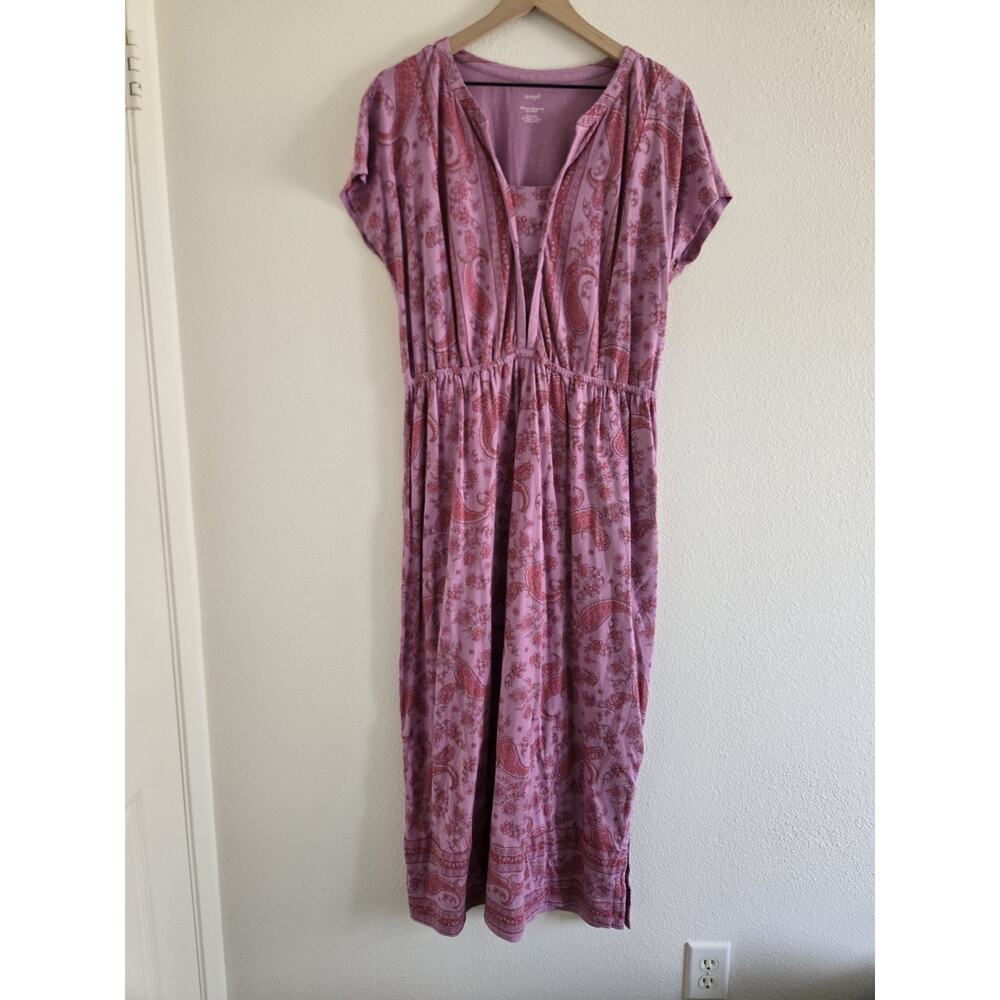 J. Jill Paisley Pink Purple Maxi Dress Floral Boho Comfort Beach Large